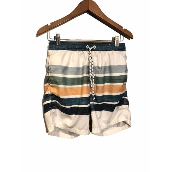 MaaMgic Mens 80s 90s Vintage 4 Way Stretch Swim Trunks Mesh Lining Stripes XS - Picture 1 of 4